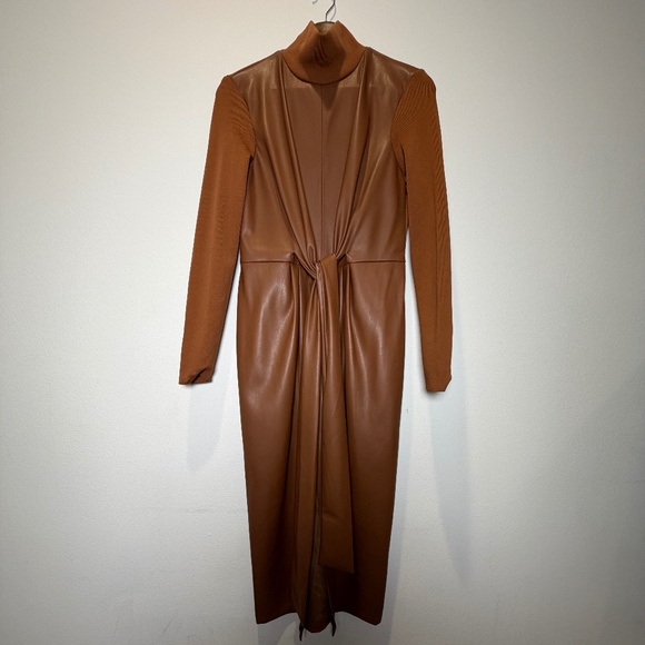 Nocturne Ruched Dress Light Brown Sz 42 US Sz 10 - Picture 4 of 9